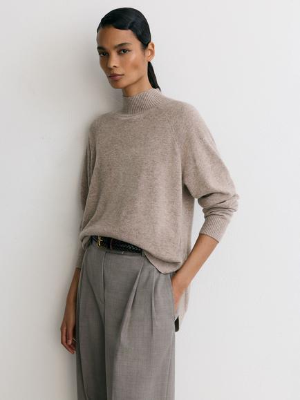 Reiss River Wool Blend with Cashmere Funnel Neck Jumper, Neutral