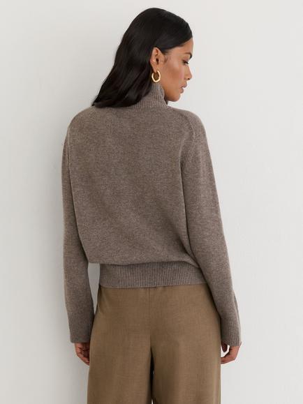 Reiss Saffron Wool Rich with Cashmere Half Zip Jumper, Dark Neutral - view 2, Dark Neutral