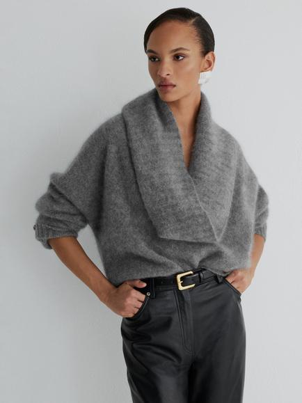 Reiss Saffron Chunky Cowl Neck Cashmere Jumper, Grey, Grey