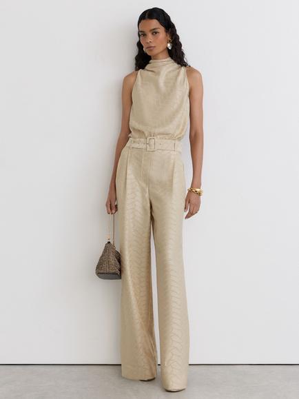 Reiss Erin Jacquard Jumpsuit, Champagne, Champagne Neutral