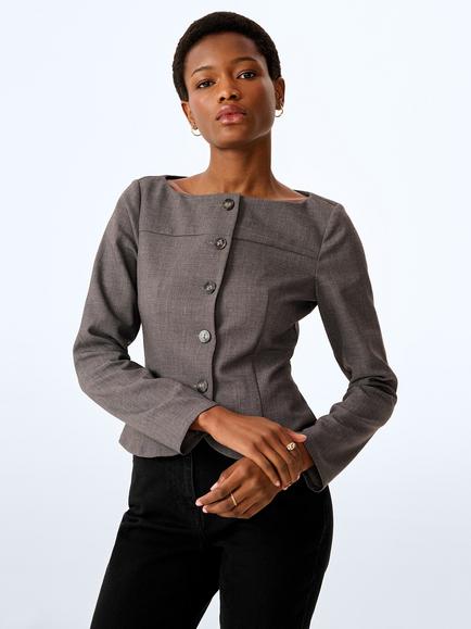 OMNES Andie Tailored Blouse, Grey - view 2, Grey