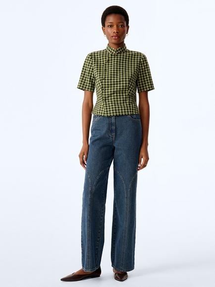 OMNES Riley Check Blouse, Green Multi, Green Multi