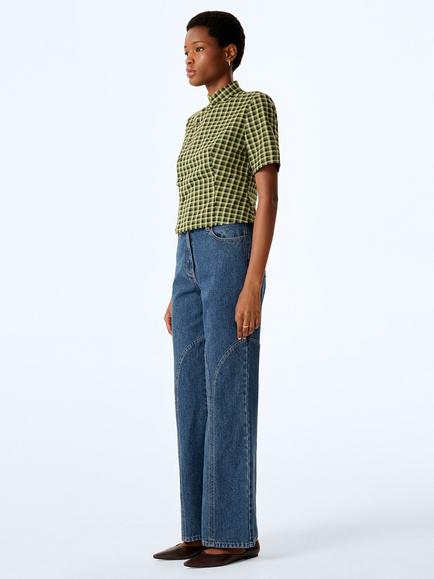 OMNES Riley Check Blouse, Green Multi - view 2, Green Multi