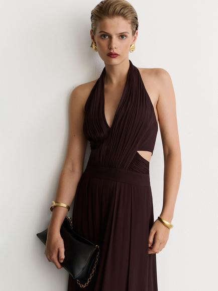 Reiss Lainey Wide Leg Halterneck Jumpsuit, Grape Burgundy - view 2, Grape Burgundy