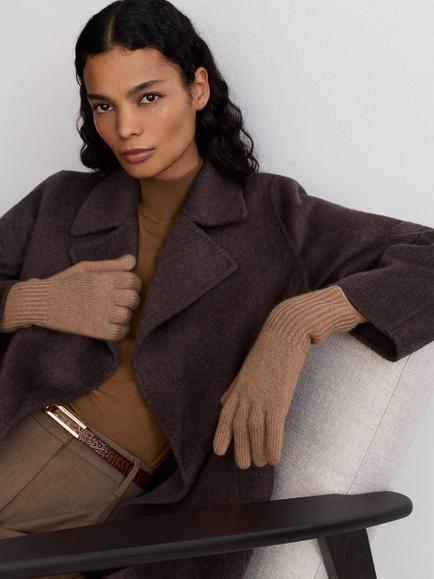 Reiss Issie Wool Blend with Cashmere Knit Gloves, Camel - view 2, Camel