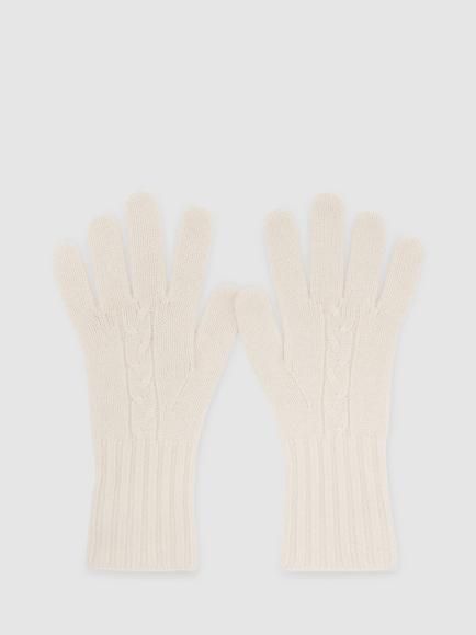 Reiss Lucinda Wool Blend with Cashmere Cable Knit Gloves, Cream, Cream