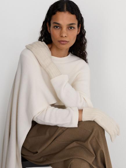 Reiss Lucinda Wool Blend with Cashmere Cable Knit Gloves, Cream - view 2, Cream