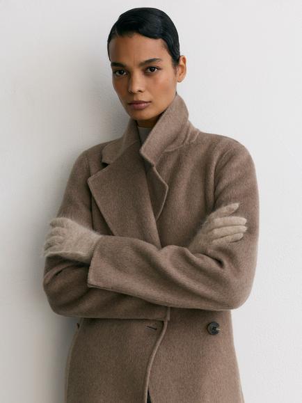 Reiss Brushed Cashmere Gloves, Neutral - view 2, Neutral