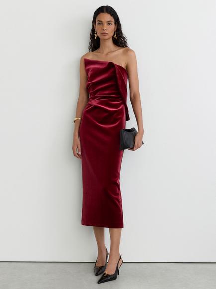 Reiss Dasha Stretch Velvet Strapless Midi Dress, Red, Red