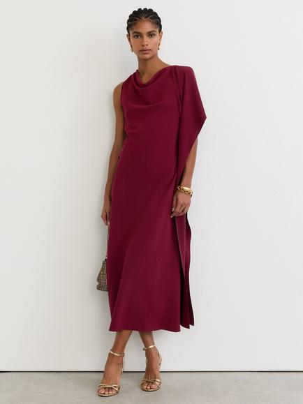 Reiss Emory A-Line Cowl Neck Midi Dress, Red, Red