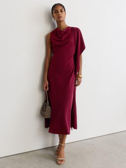 Reiss Emory A-Line Cowl Neck Midi Dress, Red - view 2, Red