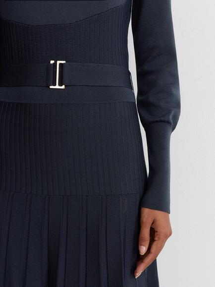 Reiss Lydia High Neck Belted Midi Jumper Dress, Navy - view 2, Navy