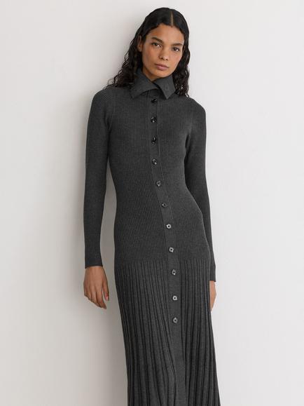 Reiss Nova Rib Knit Pleated Midi Dress, Grey - view 2, Grey