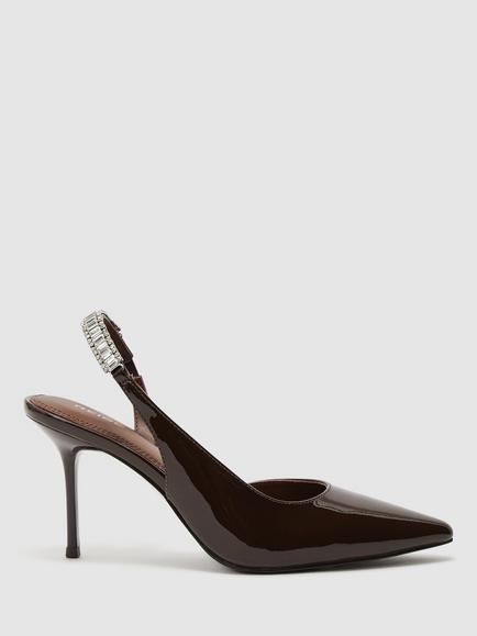 Reiss Luella Patent Leather Embellished Slingback Court Shoes, Burgundy, Burgundy