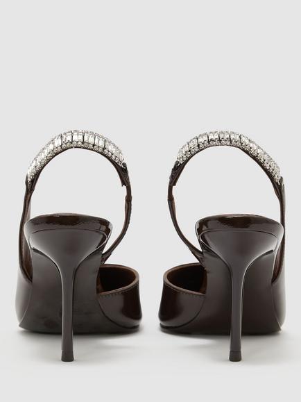 Reiss Luella Patent Leather Embellished Slingback Court Shoes, Burgundy - view 2, Burgundy