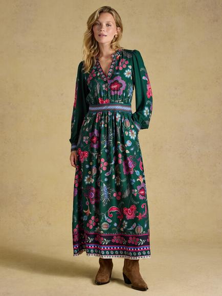 Joules Cressida Floral Maxi Dress, Green, Green