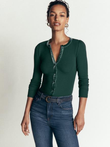 Boden Velvet Trim Cardigan, Green Pine