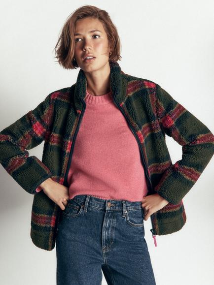 Boden Alnwick Check Borg Jacket, Navy/Red, Navy/Red