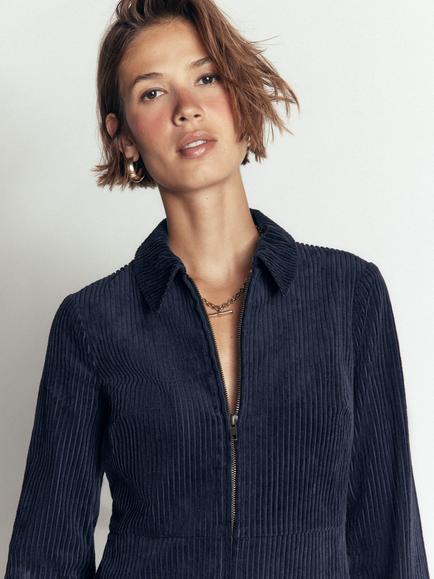 Boden Bronte Corduroy Short Dress, Navy - view 2, Navy