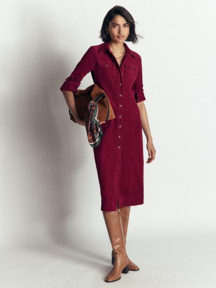 Boden Fleur Corduroy Midi Dress, Ruby Red, Ruby Red