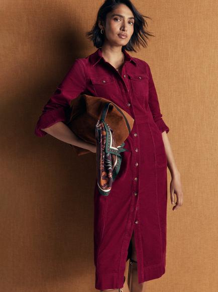 Boden Fleur Corduroy Midi Dress, Ruby Red - view 2, Ruby Red