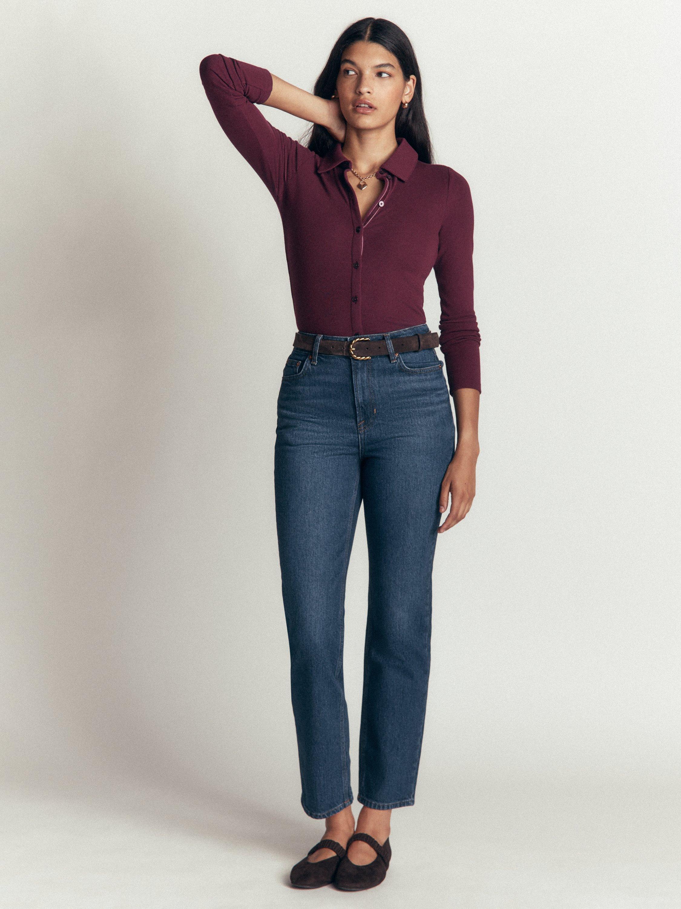 Boden Ribbed Velvet Trim Shirt, Dark Cherry
