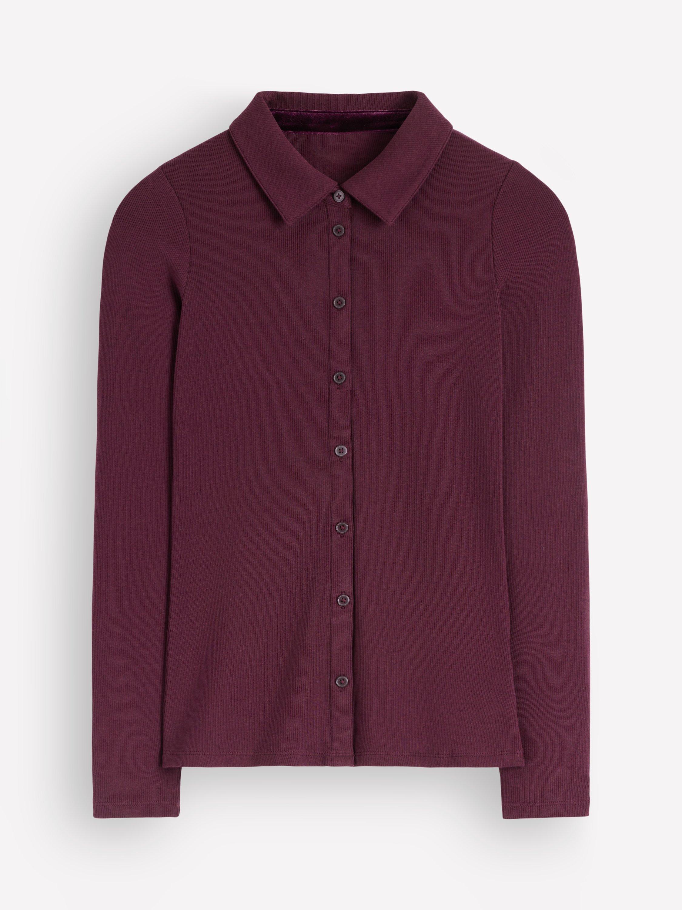 Boden Ribbed Velvet Trim Shirt, Dark Cherry