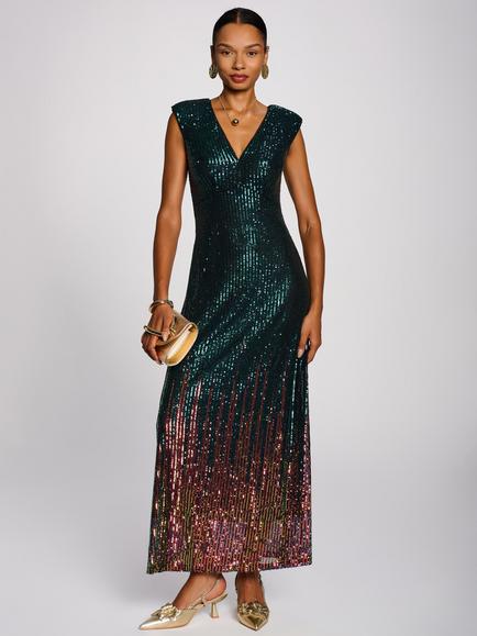 Jolie Moi Mermaid Patterned Sequin Maxi Dress, Emerald Green, Emerald Green