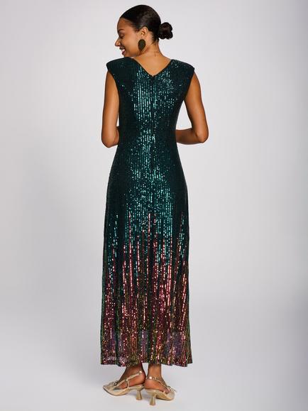 Jolie Moi Mermaid Patterned Sequin Maxi Dress, Emerald Green - view 2, Emerald Green