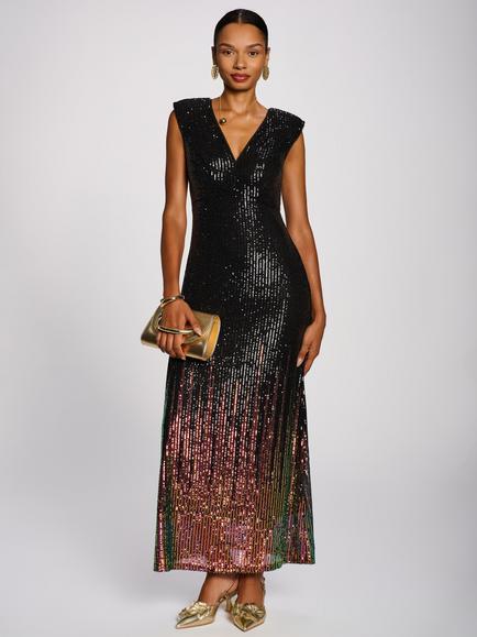 Jolie Moi Multi-Tone Patterned Sequin Maxi Dress, Black/Multi, Black Multi