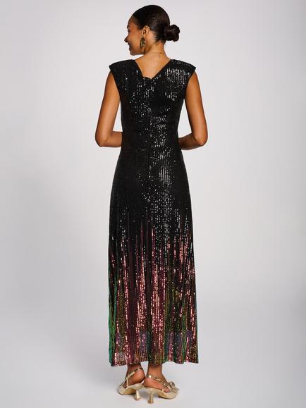 Jolie Moi Multi-Tone Patterned Sequin Maxi Dress, Black/Multi - view 2, Black Multi