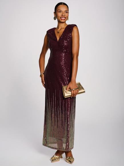 Jolie Moi Multi-Tone Patterned Sequin Maxi Dress, Burgundy/Multi, Burgundy Multi