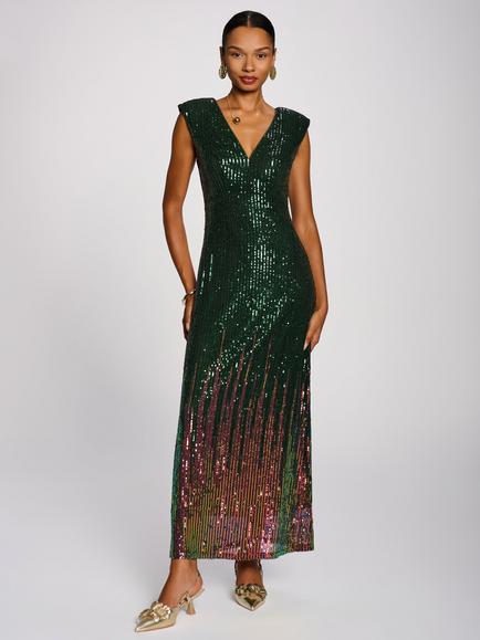 Jolie Moi Multi-Tone Patterned Sequin Maxi Dress, Green/Multi, Green Multi
