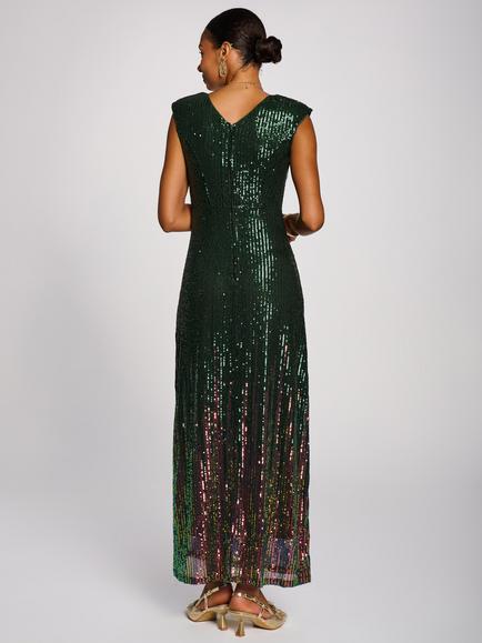 Jolie Moi Multi-Tone Patterned Sequin Maxi Dress, Green/Multi - view 2, Green Multi