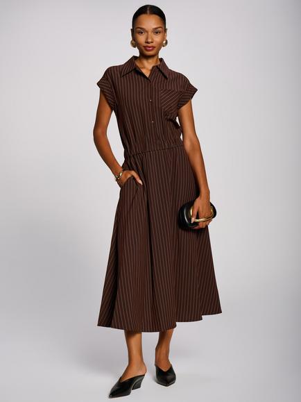 Jolie Moi Striped Woven Shirt Midi Dress, Brown, Brown