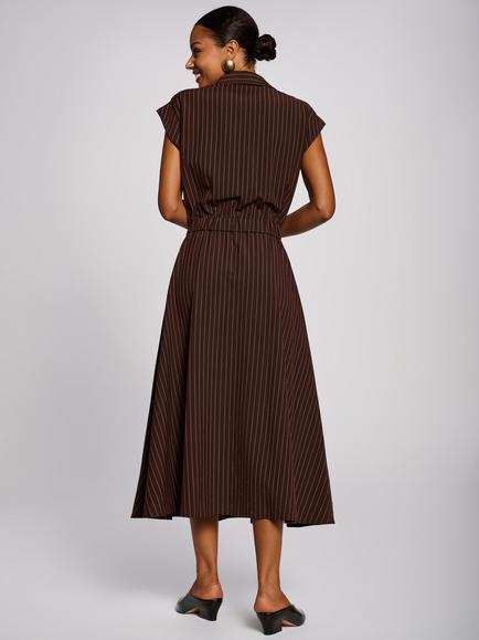 Jolie Moi Striped Woven Shirt Midi Dress, Brown - view 2, Brown
