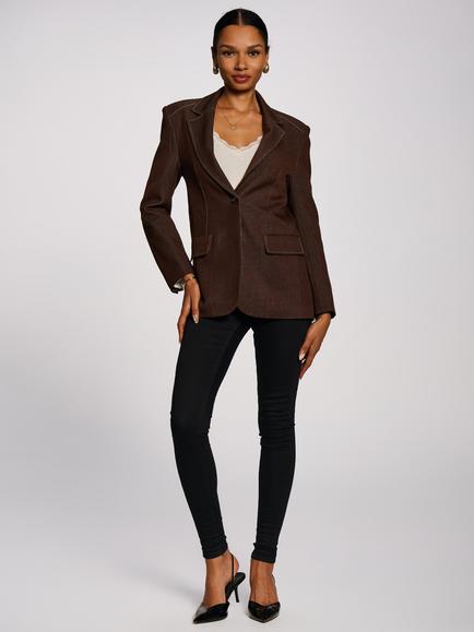 Jolie Moi Oversized Single-Breasted Denim Blazer, Brown, Brown