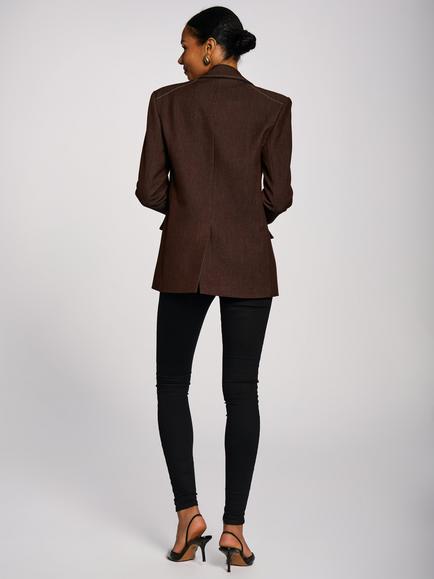 Jolie Moi Oversized Single-Breasted Denim Blazer, Brown - view 2, Brown