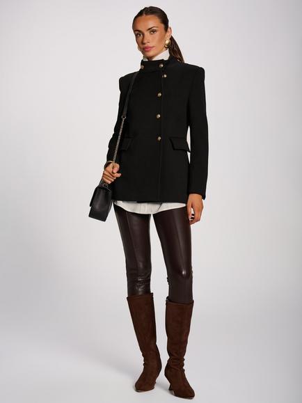 Jolie Moi Military Structured Stand Collar Jacket, Black, Black