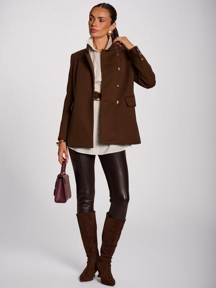 Jolie Moi Military Structured Stand Collar Jacket, Brown, Brown