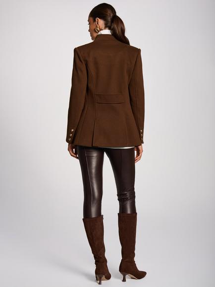 Jolie Moi Military Structured Stand Collar Jacket, Brown - view 2, Brown