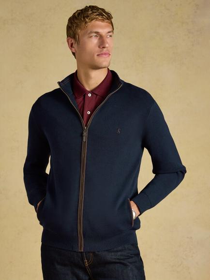 Joules Hillside Cotton Knitted Cardigan, Navy, Navy