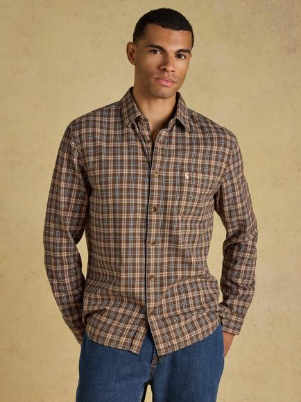 Joules Brushed Cotton Flannel Shirt, Brown, Brown
