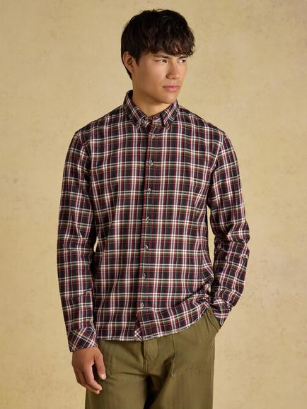 Joules Brushed Cotton Flannel Check Shirt, Burgundy Red, Burgundy Red
