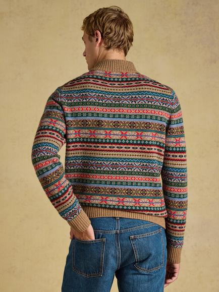 Joules Wool Rich Fair Isle Quarter Zip Jumper, Multi - view 2, Multi