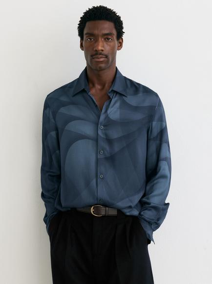Reiss Ballard Abstract Print Long-Sleeve Regular Fit Shirt, Navy, Navy