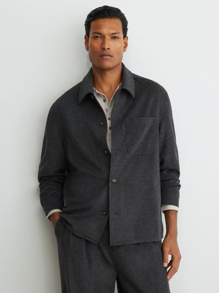 Reiss Collin Wool Blend Regular Fit Shirt, Charcoal Grey