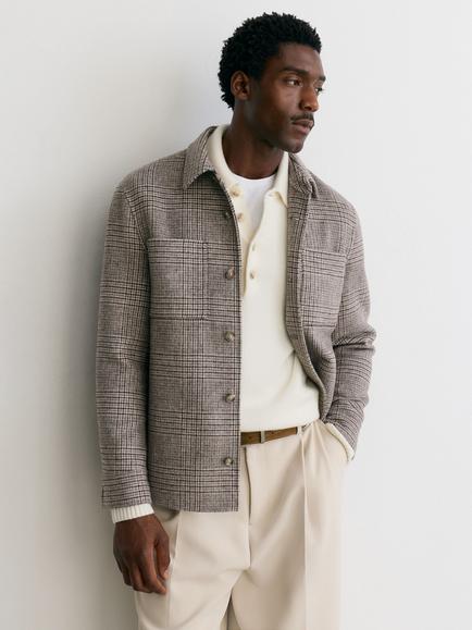 Reiss Gano Wool Blend Regular Fit Check Overshirt, Brown, Brown