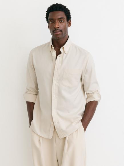 Reiss Hunt Cotton Flannel Regular Fit Shirt, Off White