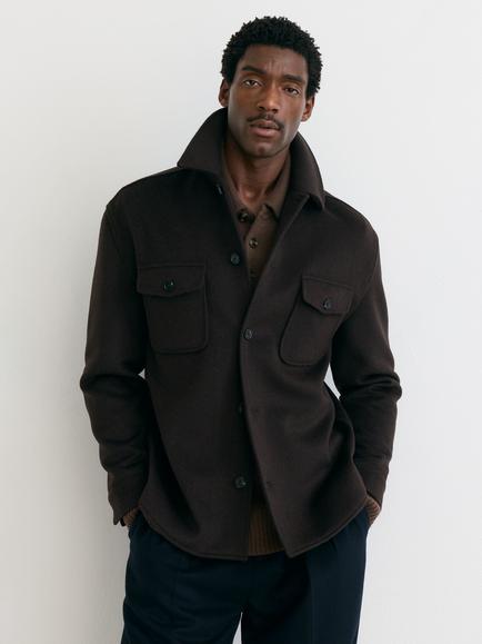 Reiss Liam Wool Blend Regular Fit Overshirt, Dark Brown, Dark Brown